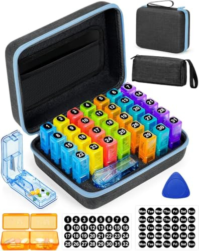 Monatliche Pillenbox Organizer 31 Tage, 2 Mal pro Tag (AM/PM) Große Tablettenbox mit 2 Fächern pro Tag Wochen-Monats-Organizer für Vitamine, Medikamente & Nahrungsergänzungsmittel