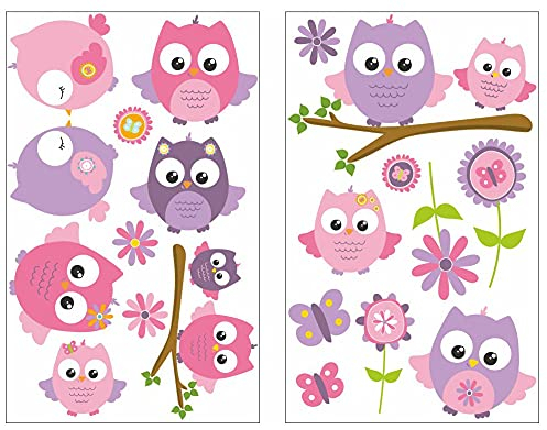 Samunshi® 19x Wandsticker Pinke Eule Wandtattoo Kinderzimmer Mädchen Jungen Kinder Wandtattoo Babyzimmer Deko Junge Wall Stickers 2x 21x34cm