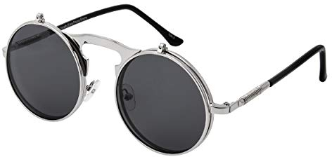 Ultra Silber mit Schwarzen Linsen Rundum Klapp-Steampunk Unisex-Sonnenbrille UV400 UVA UVB Schutz Retro Männer Frauen Brille Vintage