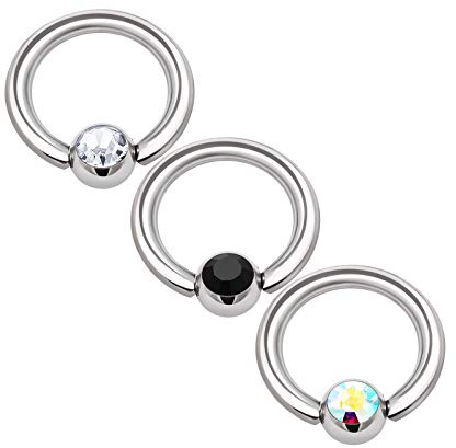 KJM FASHION 3 STK Chirurgenstahl BCR 1,2 mm 16 g 6 mm 1/4 3mm Kristallkugel Septum Daith Cartilage Nose Ohrringe Septum 1335