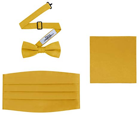 Herren 3-teiliges formelles Zubehör-Set mit Fliege, Kummerbund und Einstecktuch, Gold, Einheitsgröße