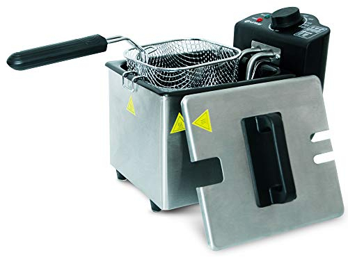 Grunkel - FR-15 DMT - Freidora eléctrica 1,5 litros de Capacidad. Temperatura Ajustable y Filtro antiolores - 1000W - Acero Inoxidable