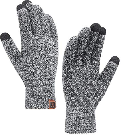 Bequemer Laden Damen Winter Warm Touchscreen Handschuhe Thermo Winterhandschuhe Winddicht Rutschfest Strickhandschuhe mit H-Form Offsetdruck Frauen Geschenk, Einheitsgröße, Grau