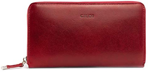 GIUDI ® Geldbörse Mit Reißverschluss Damen Rindsleder Hochwertig, Nachhaltig (Rot)