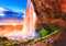 wandmotiv24 Fototapete Sonnenuntergang mit Wasserfall, S 200 x 140cm - 4 Teile, Wanddeko, Wandbild, Wandtapete, Himmel, Wolken, Felsen M5767
