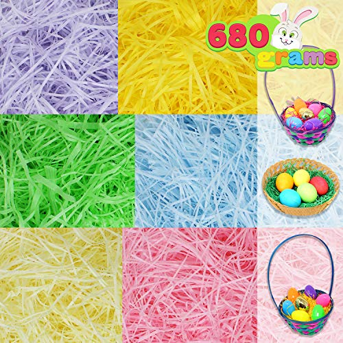 JOYIN 680g Ostergras Raffia Hamper Shreds, Geschreddertes SeidenPapier mit 6 Farben gelten Oster Party, Osternest, Osterei Dekoration, Klassenzimmer Eventdekoration, Osterkorb Füllstoff