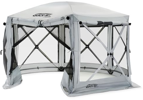 CLAM Quick-Set Pop Up Screen Tent, Pavilion, 12.5 ft, Instant Setup Gray Large Outdoor Gazebo Canopy Shelter, Spacious 8-Person Bug-Free Tent for Parties, Backyard, Camping, Events - Gray