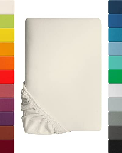 Lavea® Lenzuolo con Angoli Singolo 90x200 cm - 100% Cotone Morbido e Traspirante - per Materassi alti fino a 20 cm - con Elastico in Jersey - Bianco Crema