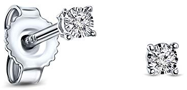 Miore Ohrringe Damen 0.05 Ct Solitär Diamant runde Ohrstecker aus Weißgold 9 Karat / 375 Gold, Ohrschmuck