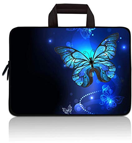 14 15 15.4 15.6 inch Laptop Handle Bag Computer Protect Case Pouch Holder Notebook Sleeve Neoprene Cover Soft Carrying Travel Case for Dell Lenovo Toshiba HP Chromebook ASUS Acer (Blue Butterfly)