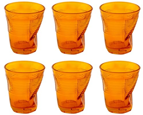 kaleidos Set 6 Bicchieri Accartocciati 22 cl Ø8 cm in Vetro Pressato Arancioni