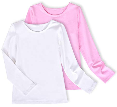 2 Packs Filles Haut Tee Shirt Manche Longue Blanc Décontractée Uniforme Scolaire 9-10 Ans
