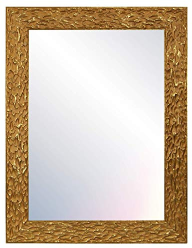 CHELY INTERMARKET MOD105 Espejo De Pared Decorativo Grande Marco Madera Brillante Estilo Moderno para Dormitorio Salón Oficina Entrada 60x80cm Vertical Horizontal Hecho En España Dorado