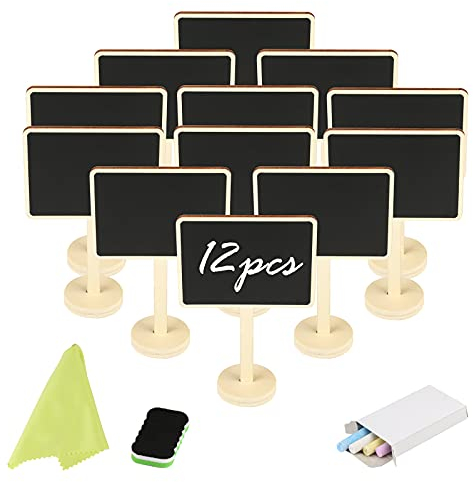 LANMOK 12 Pcs Mini Tafel Set, Holz Kreidetafel Klein Memotafel mit Ständer Message Board Schilder Tischkarten Namen Schild Preis Platzkarte Tischdeko für Vintage Hochzeit Einschulung