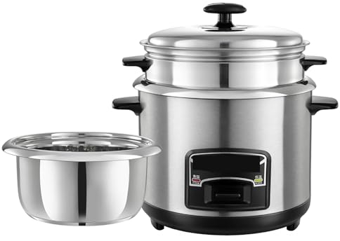 ZSH Cuiseur à riz, 2L, Acier inoxydable, 3 fonctions: ébullition, cuisson à la vapeur, maintien au chaud, pour 1-2 personnes