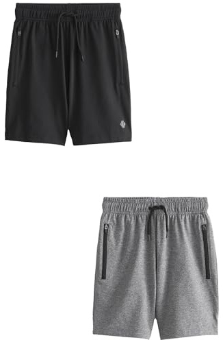 NEXT Jungen Leichte Sport-Shorts im 2er-Pack Schwarz/Grau 182