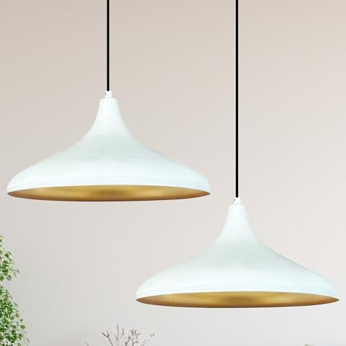 bamyum Champion Pendelleuchte Esstisch 2 Flammig Weiß Ø30 cm, Hängelampe Esstisch Vintage, Esstischlampe, Lampenschirm Hängelampe, Pendelleuchte Esstisch, Wohnzimmer Esszimmerlampe, Hängeleuchte Weiß