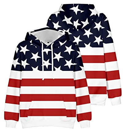 famesale Felpa con Cappuccio da Uomo con Bandiera USA Felpa con Cappuccio da Uomo Americano Giorno dell'indipendenza a Maniche Lunghe Girocollo Casual con Cappuccio Pullover Sportivo Top