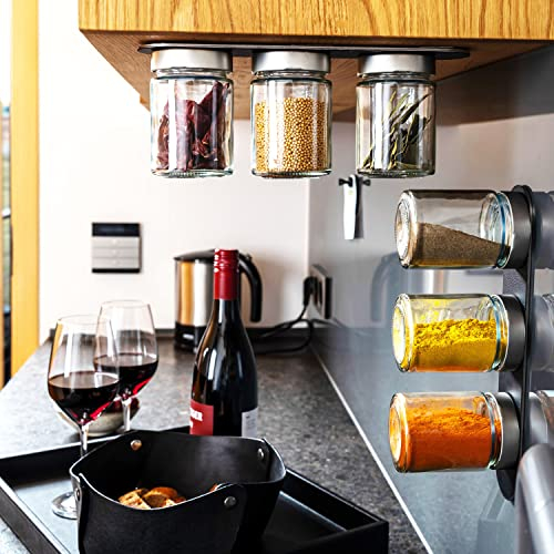 silwy® Feinkost-Magnetgläser 6er Set CLASSY mit integrierten Magneten und inkl. zwei Metall-Leiste in BLACK