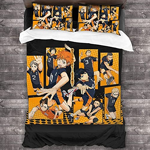 ANSSON Haikyuu Kinder Bettwäsche Anime Mikrofaser Bettbezug Mit Reißverschluss,Karasuno High School Fanartikel Bettwäsche-Sets Kissenbezug (135x200cm, Haikyuu5)