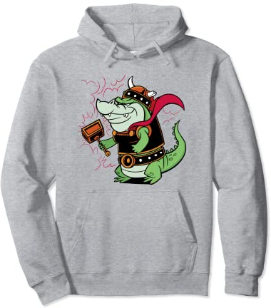 Wikinger Alligator Cartoon Krokodil Hammer Helm Pullover Hoodie