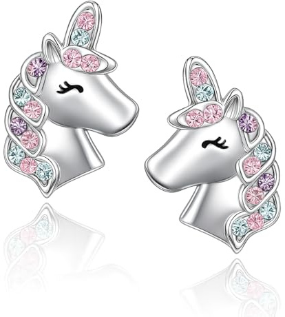 MENNICA BYDGOSKA Ohrringe Silber 925 Einhörner mit bunten Zirkonen für Mädchen Verschluss Ohrstecker Nickelfrei Geburtstagsgeschenk in Schatulle