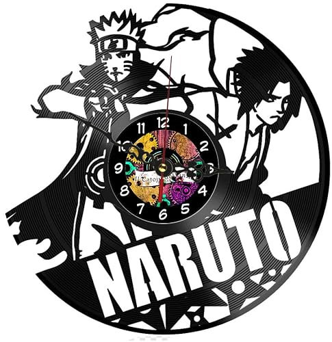 Orologio da Parete in Vinile Anime – Design Inciso a tema Naruto Sasuke - Decorazione Camera Otaku - Idea Regalo Originale per Fan e Amanti degli anime – Catoju