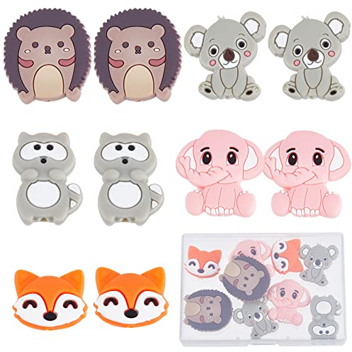 SUNNYCLUE 1 Box Silikonperlen Tiere Silikonperle Tierkopf Waschbär Elefant Dicker Klobiger Abstandshalter Lose Perlen Für Die Schmuckherstellung Lanyard Schlüsselanhänger Halskette Armband Perlenzubeh