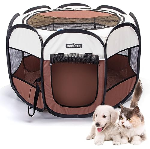 Nobleza - Parque Plegable y Portátil para Perros, Jaula Octagonal de Tela Oxford Impermeable para Cachorros, Gatos, Conejos, 72x72x45cm(Marrón)