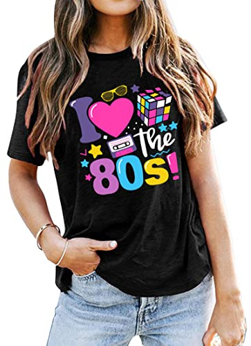 80s T Shirts Women I Love The 80s Shirt Short Sleeve Retro Fancy Dress Party Tees Pop Star Tops