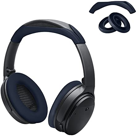 kwmobile Juego de Fundas de Silicona para Auriculares de Diadema y Almohadillas compatibles con Bose QC45 / QC35 / QC25 / AE2 / QC1 - Fundas - Azul Oscuro