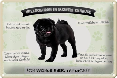Femer Blechschild Spruch 30x20cm Tiere Mops willkommen Zuhause