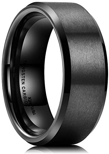 King Will Basic Men Wedding Black Tungsten Ring 8mm Matte Finish Beveled Polished Edge Comfort Fit 11