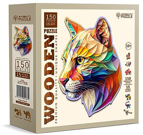 WOODEN.CITY Holzpuzzles Gaudy Cougar 150 Teile - Lebendige Holzpuzzles für Erwachsene - Herausfordernde Holzschnittpuzzles - Tierförmige Puzzles - Einzigartige Mosaik-Holzpuzzle für Erwachsene