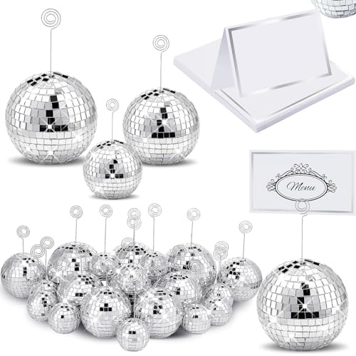 Maitys Lot de 60 supports de numéro de table en forme de boule disco avec fil tourbillon et marque-places robustes pour numéro de table, porte-nom, photo, pour mariage, fête d'anniversaire