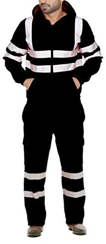Herren Sicherheitsjacke Kapuze Warnjacke Warnschutzjacke Softshelljacke Arbeitsjacke Winterjacke mit reflektierenden Streifen, Softshell Jacke Berufsjacke Schutzjacke Herrenjacke Schwarz 4XL