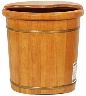 SilteD Wooden Barrel Foot Spa Foot Soak Bucket with lid,Pedicure Bowl with lid,Foot tub for Soaking Feet,Round Deep Wood bucket Present