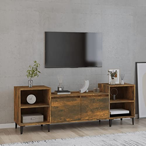 Homgoday Meuble TV en bois contreplaqué chêne fumé 160 x 35 x 55 cm, meuble pour TV, salon, salle à manger, bureau, télévision, équipement de musique, meuble bas de rangement, support type 2