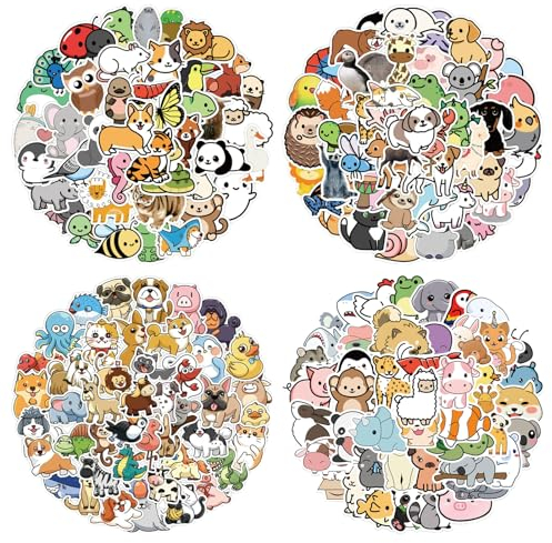 200 Stück Tiere Aufkleber Set, Wasserfeste Vinyl Stickers, Cartoon Tier Aufkleber für Kinder, Geschenke, Scrapbooking, Basteln, Tagebuch, Telefon, Laptop
