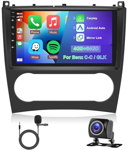 Hodozzy 4G+64G Autoradio für Mercedes-Benz C-Klasse/GLK W203 C200 C230 C240 C320 C350 CLK W209 2005-2009 Android 8 Core 9 Zoll Touchscreen Navi Carplay Android Auto 2 DIN Radio Bluetooth Bildschirm