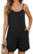 Niwicee Salopette da donna casual allentate in morbido cotone e lino tuta da donna con spalline regolabili con tasche-Nero-XL