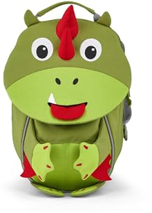 Affenzahn Kleiner Freund Kindergarten-Rucksack für 1-3 Jährige Ergonomisch Reflektierend Ziehzunge mit Namensschild Drache - Grün