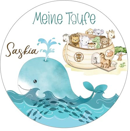 Tortenaufleger Muffinaufleger Taufe Wal und Arche Noah (Fondantpapier, Dekorpapier Plus oder Oblate - Geschnitten)