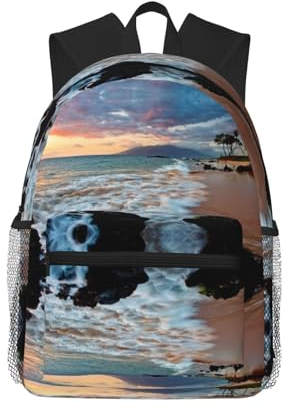 CHANGLEI Beach Maui Hawaii Sonnenuntergang Wolken Reise-Laptop-Rucksack, lässiger Druck, leicht, waschbar, Polyester-Tasche für Damen und Herren, Schwarz , One size