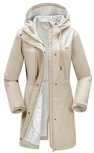 33,000ft Veste softshell légère avec capuche - Veste fonctionnelle pour femme - Doublure polaire - Coupe-vent respirant - Manteau long à capuche pour la randonnée, kaki clair, M