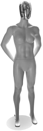 Damen-Schaufensterpuppe, sportlicher Körper der Firma Penther, Profi-Schaufensterfigur ohne Gesicht Chrommaske, Mannequin für Sportbekleidung, Damenpuppe aus grauem Kunststoff, 350414-148MT