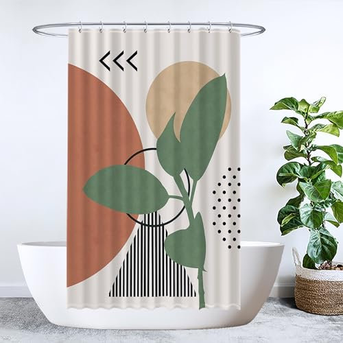 Ulticool Duschvorhang - Sonne Abstrakte Natur Boho Bohemian - 120 x 200 cm – Anti Schimmel - Waschbar – Wasserdicht - mit 8 Ringe - Rot Grün Beige