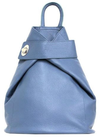 OBC Made in Italy Damen Echt Leder Rucksack Cityrucksack Shopper Daypack Schultertasche Lederrucksack Handtasche Stadtrucksack Backpack Jeansblau