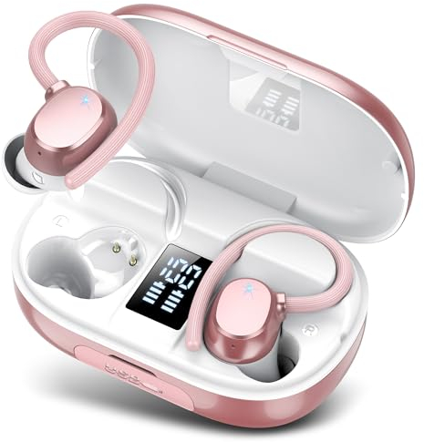 Auriculares Inalambricos, Auriculares Bluetooth 5.3 HiFi Estéreo Deportivos con 4 ENC Cancelacion Ruido HD Microfono, 128H Cascos Inalambricos Bluetooth LED Pantalla,IP7 Impermeable para Running Sport