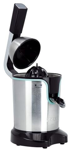 JOCCA - Exprimidor Eléctrico de Palanca 600W, 2 Conos Intercambiables, Filtro Inox con Regulador de Pulpa, Caño Antigoteo, Totalmente Desmontable, 0.4L de Capacidad, BPA Free, Fácil Limpieza